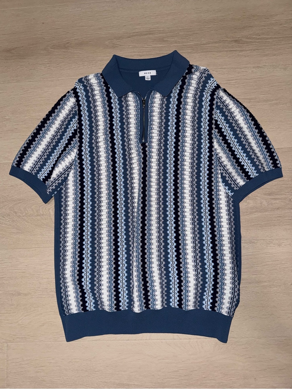 Reiss Blue, Navy & White Striped Knit Polo